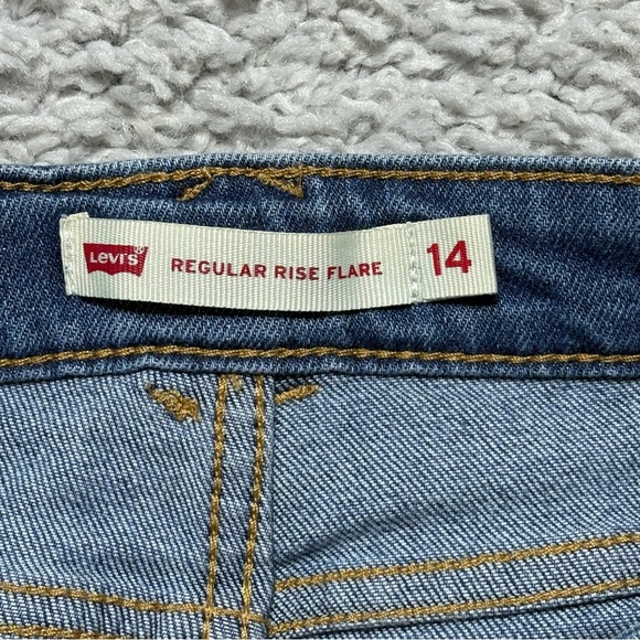 Levis Jeans Girls 14 Flare Denim Front Flap Pockets Adjustable Waist Western - Picture 2 of 5